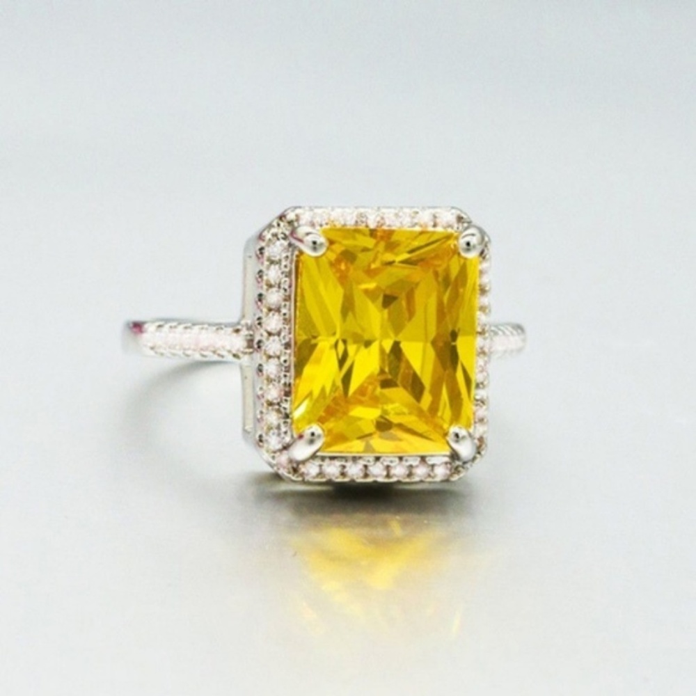 Stamped 925 Silver Ring Princess Cut Citrine New - Picture 2 of 4
